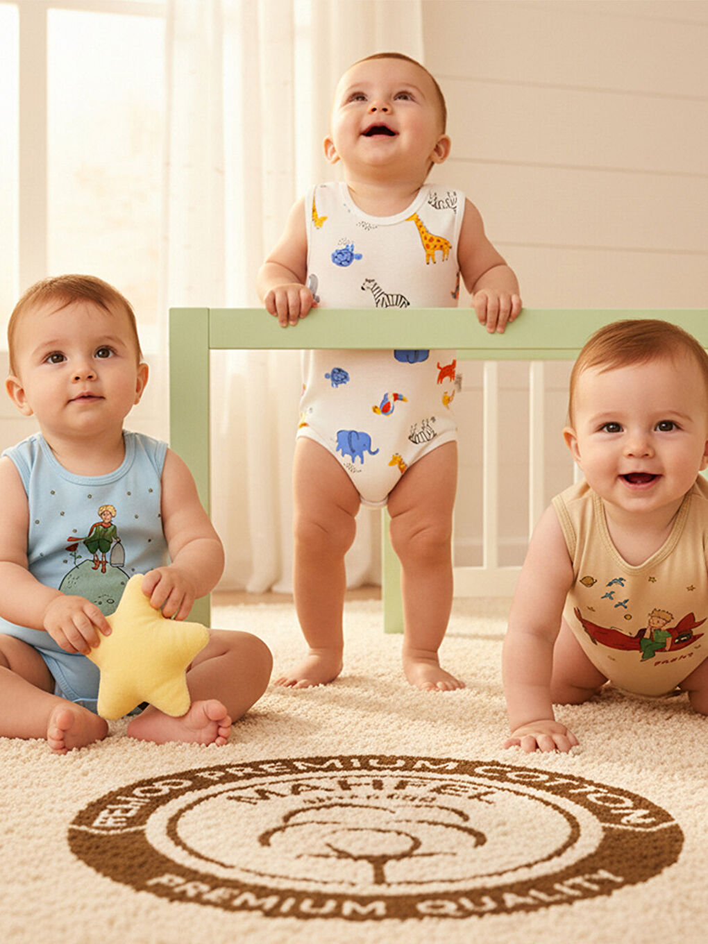 Bej %100 Pamuklu 3'lü Atlet Çıtçıtlı Bebek Body Zıbın 12-19-1