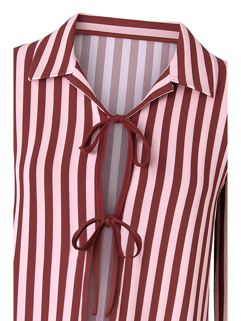 Bordo 3'lü Çizgili Pamuklu Pijama Takımı-4