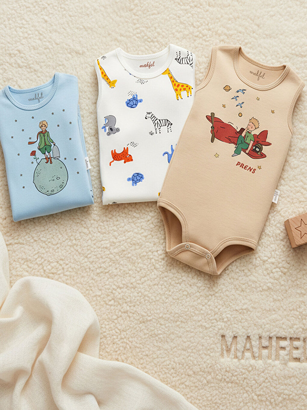 Bej %100 Pamuklu 3'lü Atlet Çıtçıtlı Bebek Body Zıbın 12-19-2