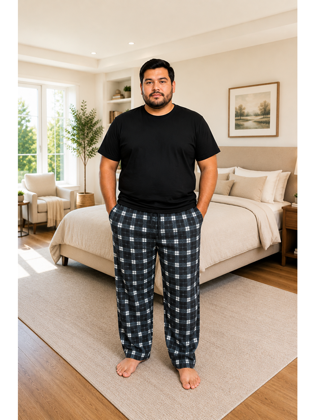 Siyah Erkek %100 Doğal Pamuk Büyük Beden Yüksek Kalite Battal Pijama Takımı