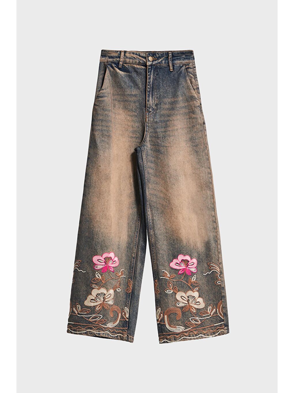 Mavi Kadın T.Kot Rengi 4w5-85 Culotte Fit İç Boy 65cm Özel Çiçek Nakış Desenli Rahat Kesim Tasarım Denim-2