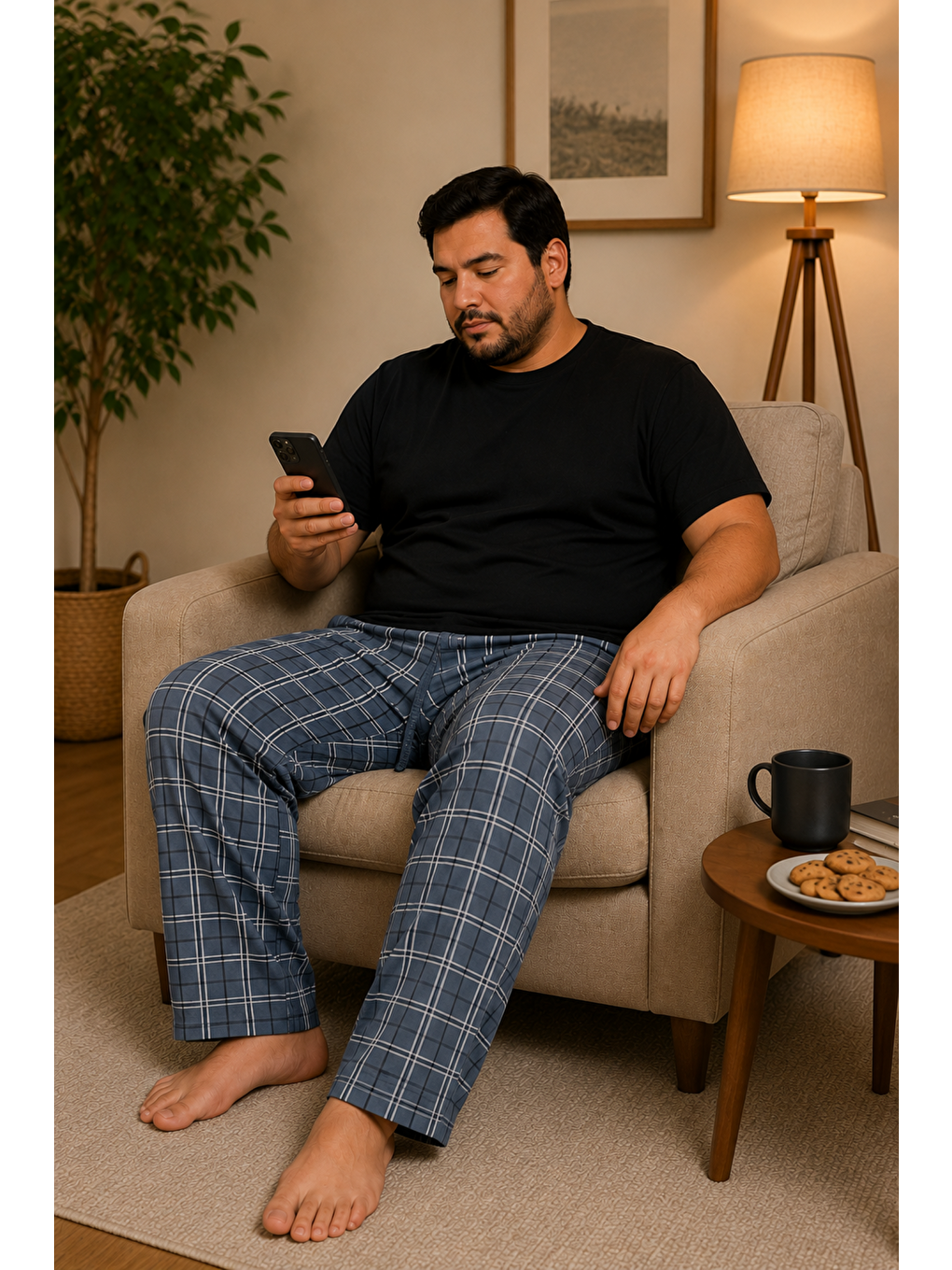 Gri Erkek %100 Doğal Pamuk Büyük Beden Yüksek Kalite Battal Pijama Takımı-1