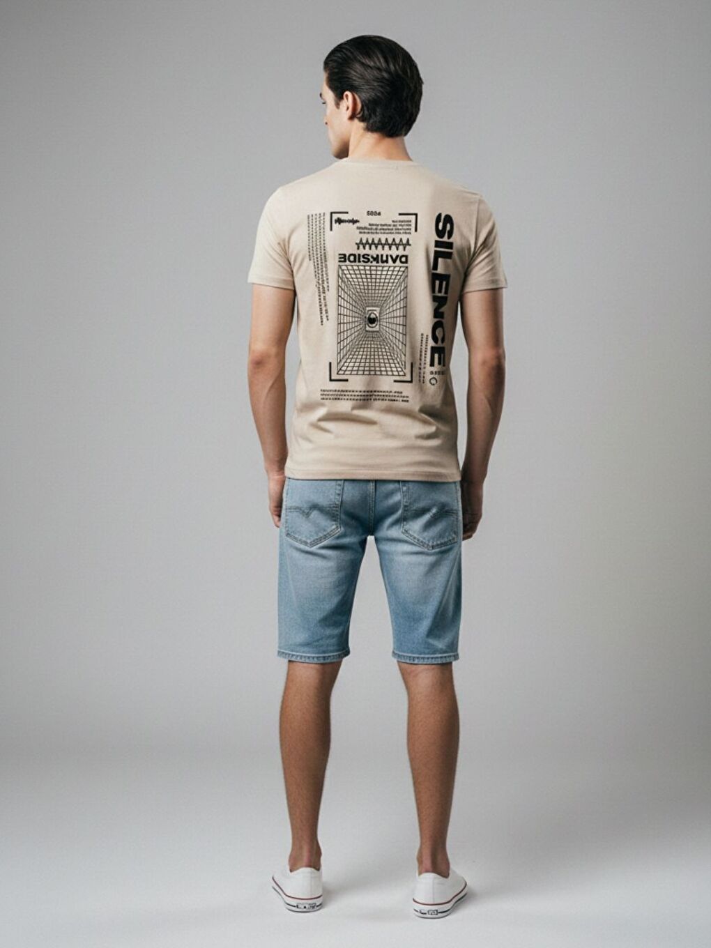 Erkek Bej Silence Baskılı Tişört-1