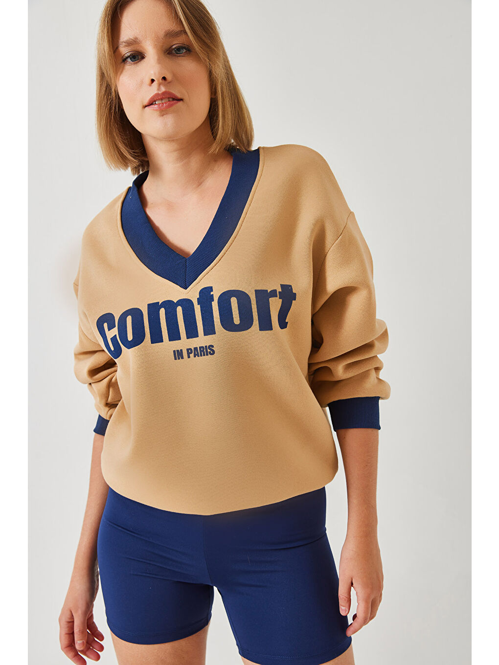 SHADE Kahverengi Kadın Comfort Baskılı Sweatshirt - 2