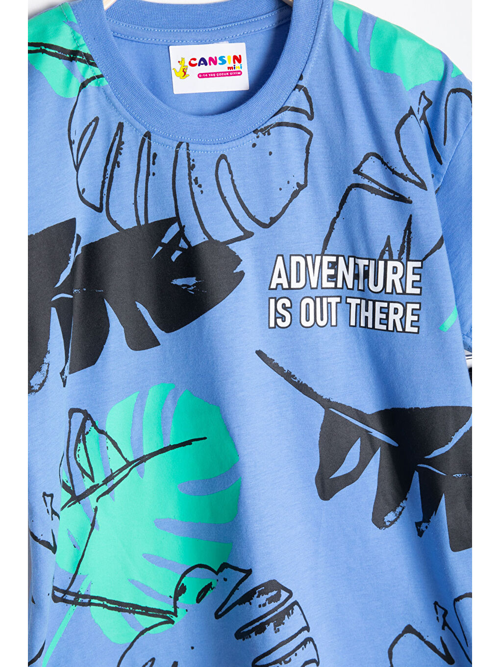 Mavi Yaprak Baskılı Bisiklet Yaka Erkek Çocuk 2li Şortlu Takım 21054-1