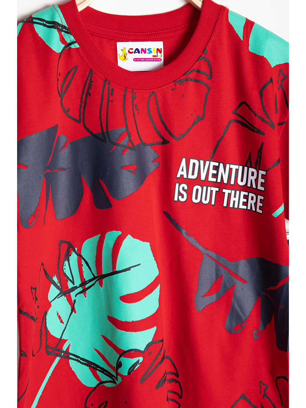 Kırmızı Yaprak Baskılı Bisiklet Yaka Erkek Çocuk 2li Şortlu Takım 21060-1