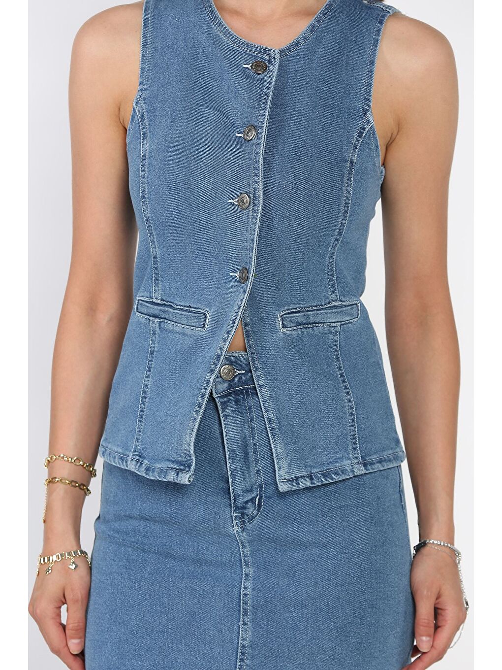 Mavi Jean Jean Yelek Etek İkili Takım-3