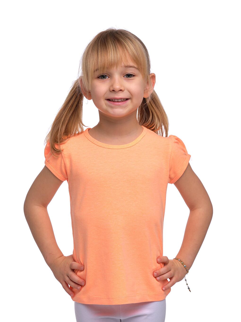 Turuncu Fosfor Kayısı Kız Çocuk Kısa Kollu Basıc Tişört