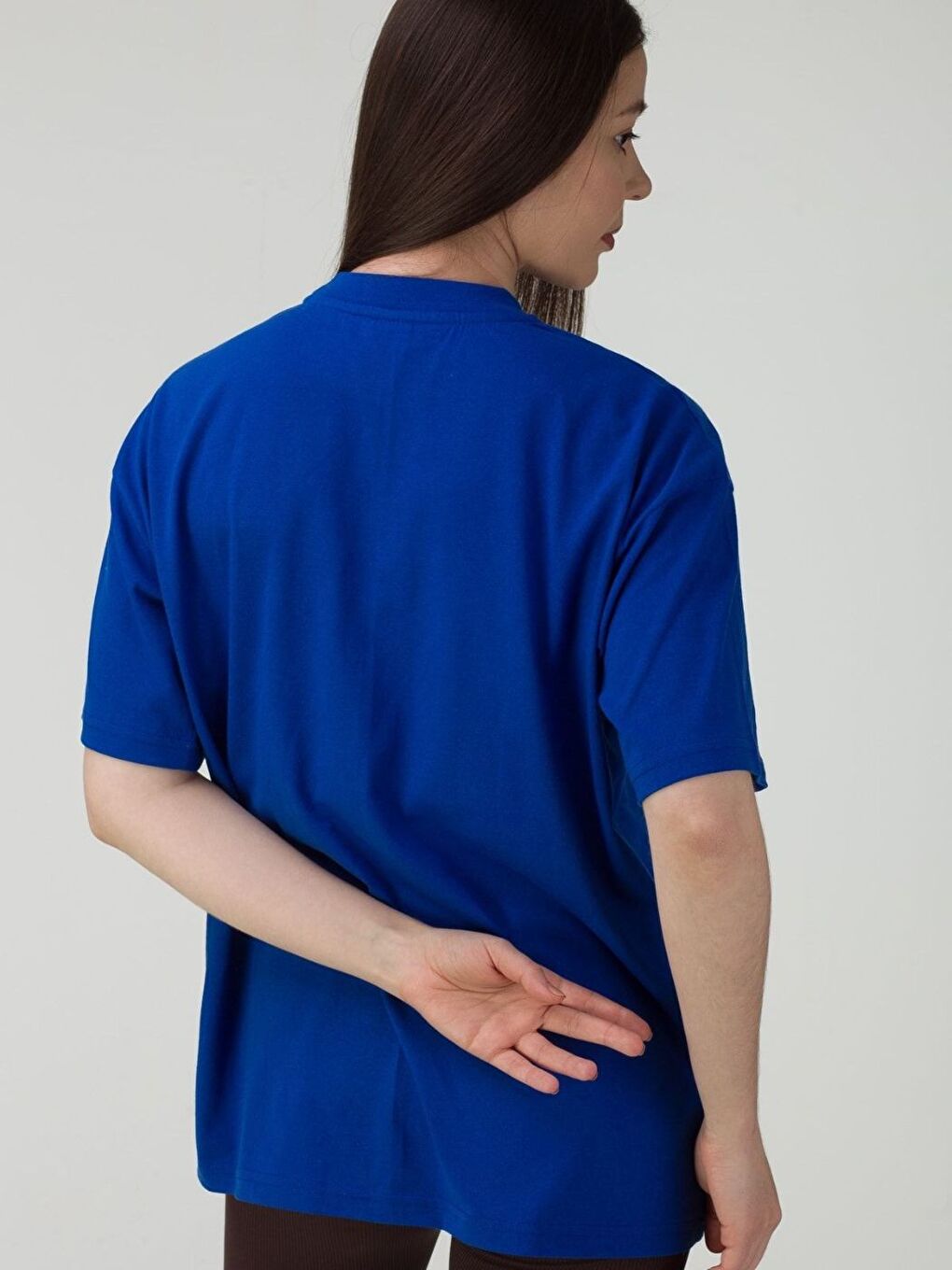 Kadın Mavi Houston Baskılı Salaş Oversize Tişört Boyfriend-1