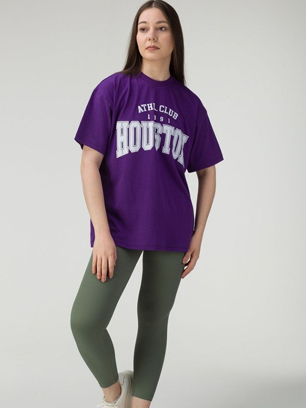 Kadın Mor Houston Baskılı Salaş Oversize Tişört Boyfriend