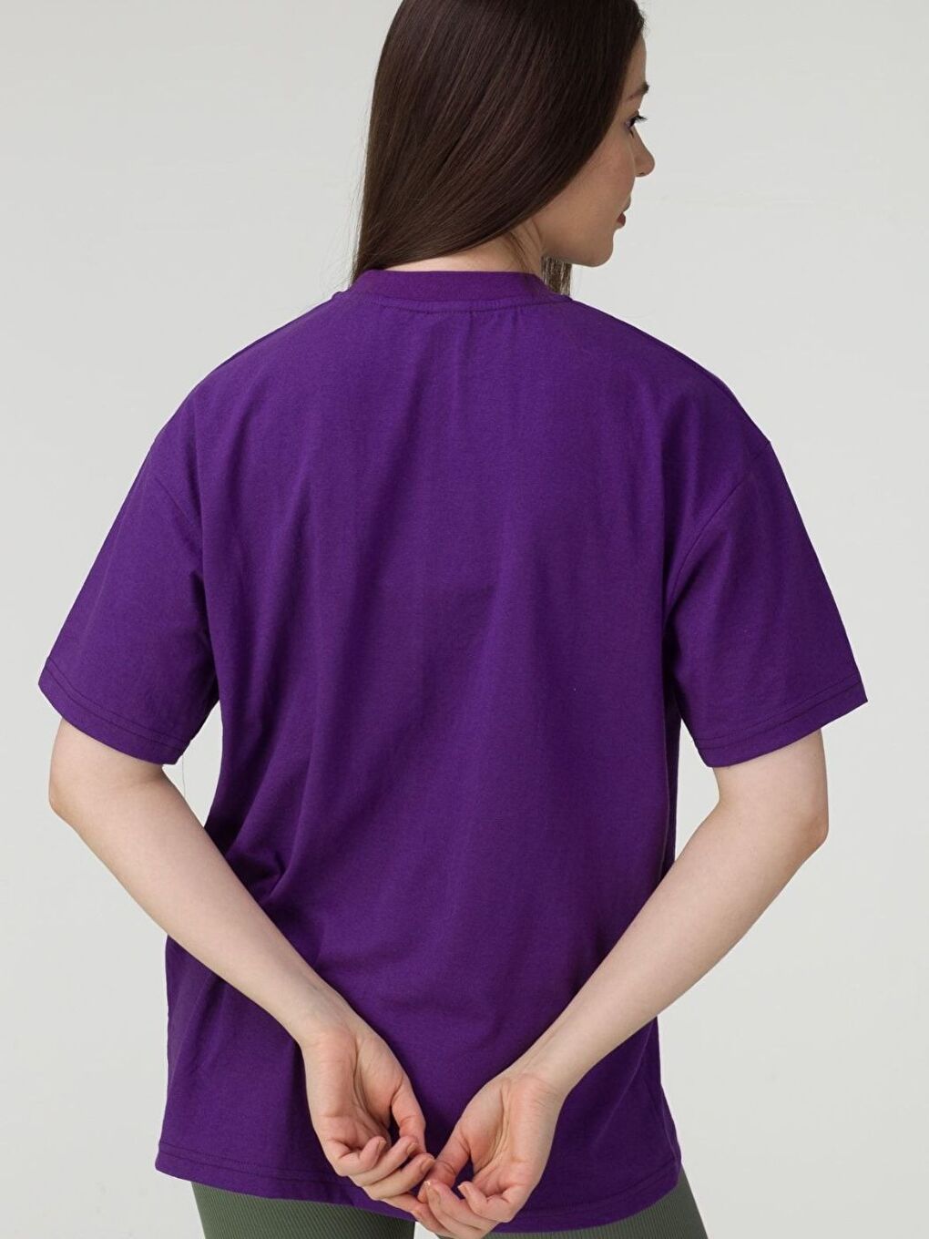 Kadın Mor Houston Baskılı Salaş Oversize Tişört Boyfriend-1