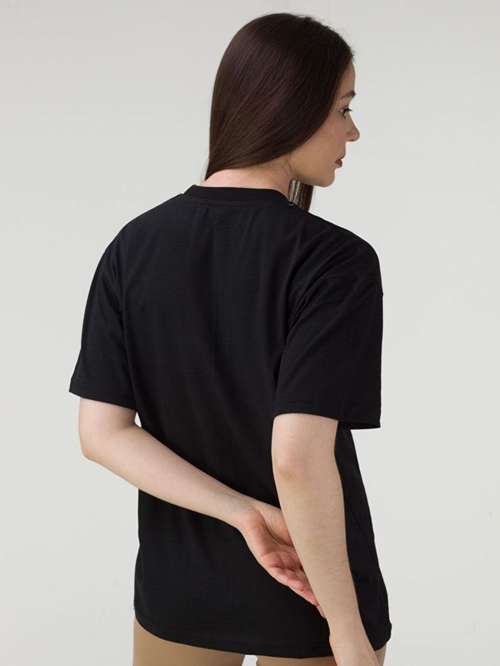 Kadın Siyah Houston Baskılı Salaş Oversize Tişört Boyfriend-1