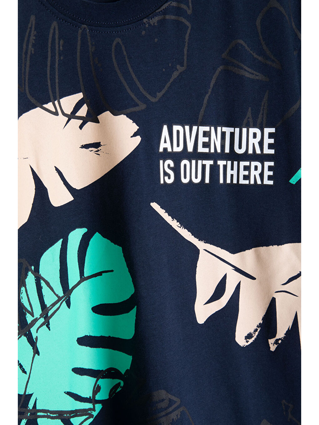 Lacivert Yaprak Baskılı Bisiklet Yaka Erkek Çocuk 2li Şortlu Takım 21057-1