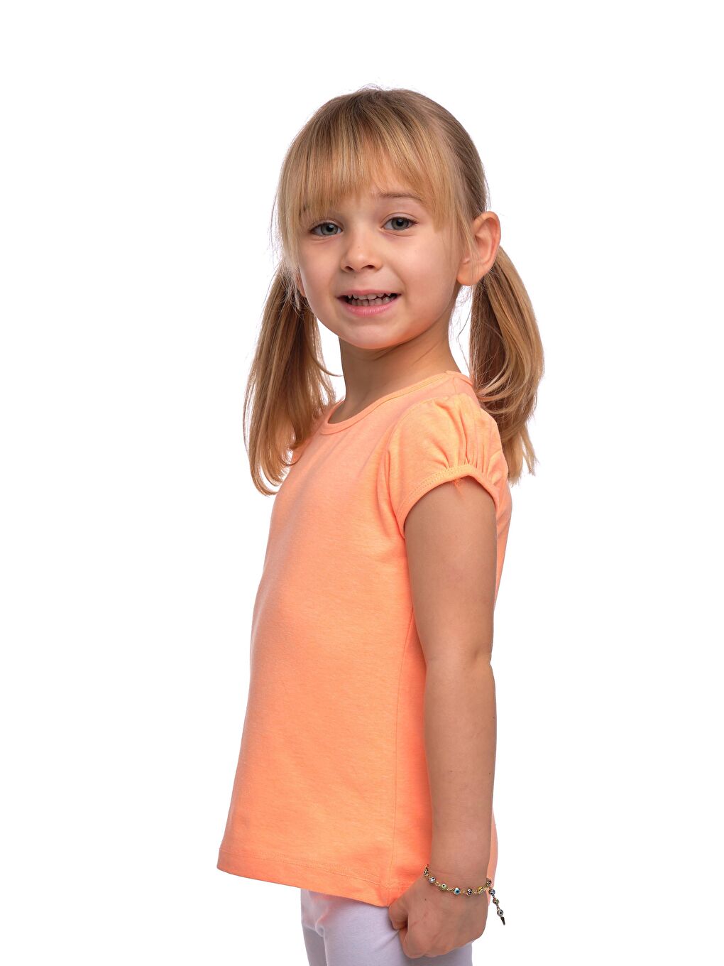 Turuncu Fosfor Kayısı Kız Çocuk Kısa Kollu Basıc Tişört-1