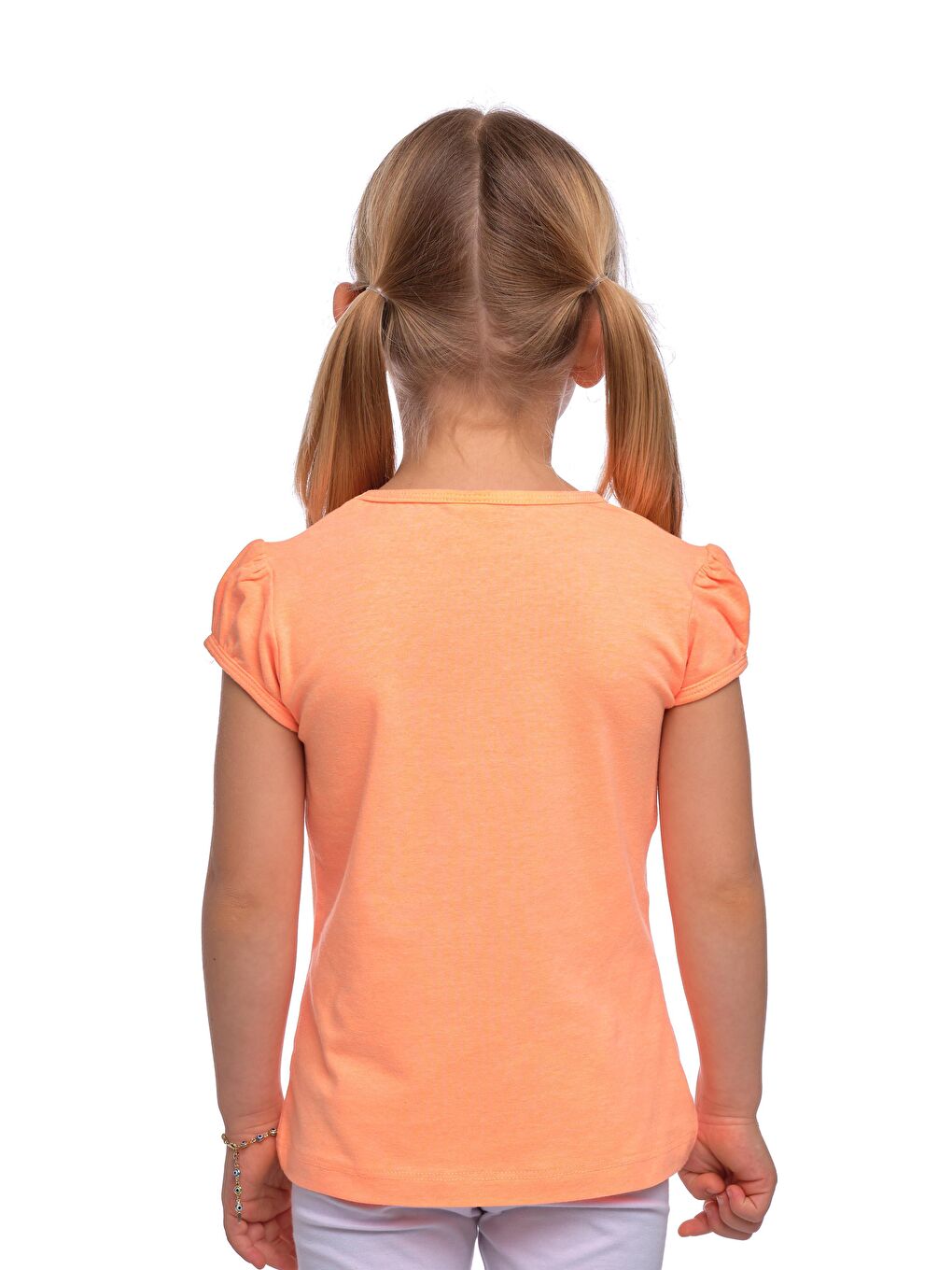Turuncu Fosfor Kayısı Kız Çocuk Kısa Kollu Basıc Tişört-2