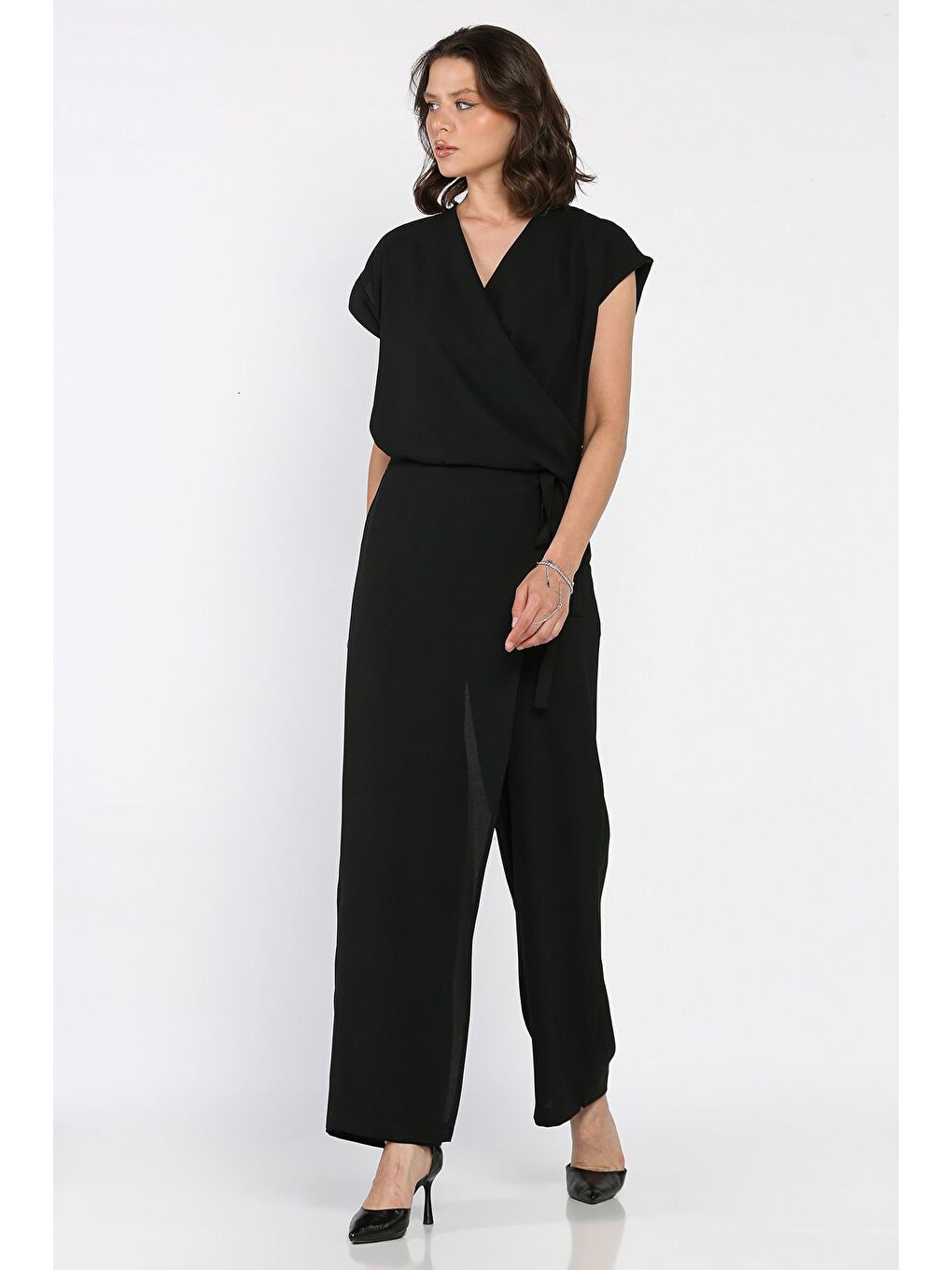 Siyah Kadın Etek Görünümlü Pantolon Bluz İkili Takım-1