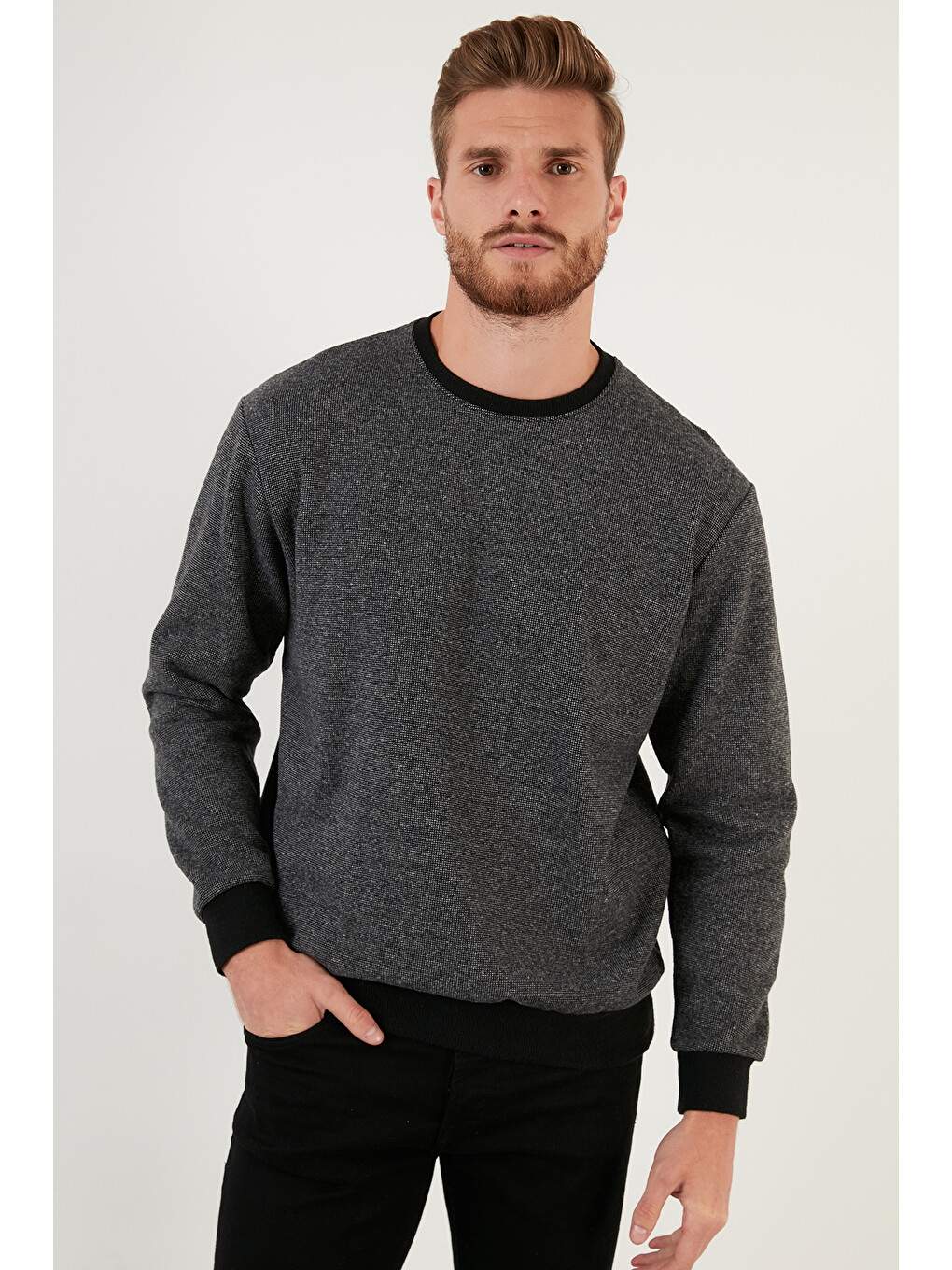 Gri Slim Fit Bisiklet Yaka Pamuklu Kazak 4562013w4-3