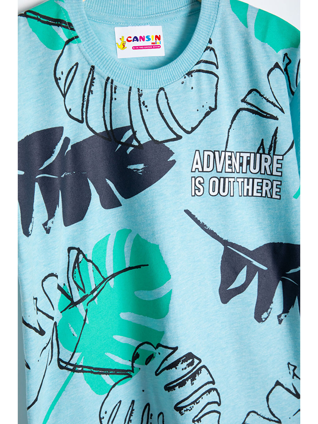 Açık Mavi Yaprak Baskılı Bisiklet Yaka Erkek Çocuk 2li Şortlu Takım 21061-1