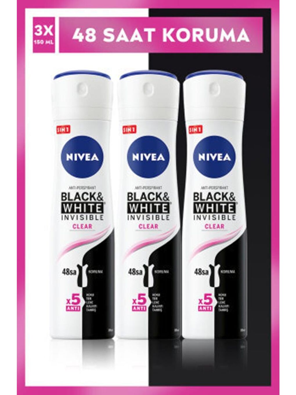 NIVEA Şeffaf Invısıble Black&Whıte Clear Sprey Deodorant 150 ml Kadın 3'Lü Paket