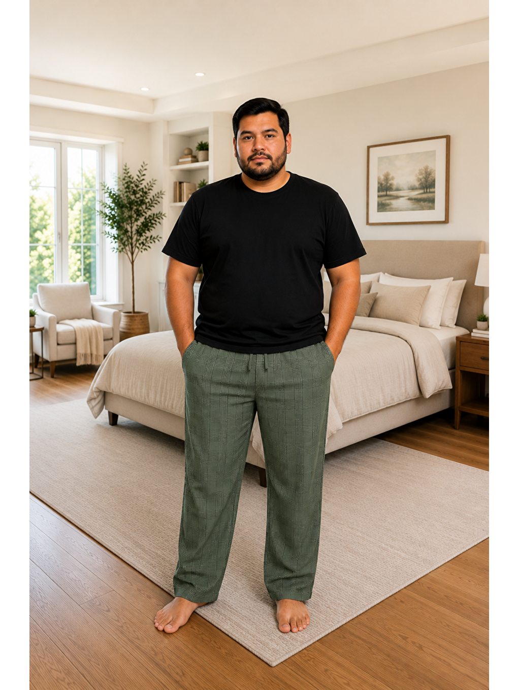Haki Erkek %100 Doğal Pamuk Büyük Beden Yüksek Kalite Battal Pijama Takımı-1