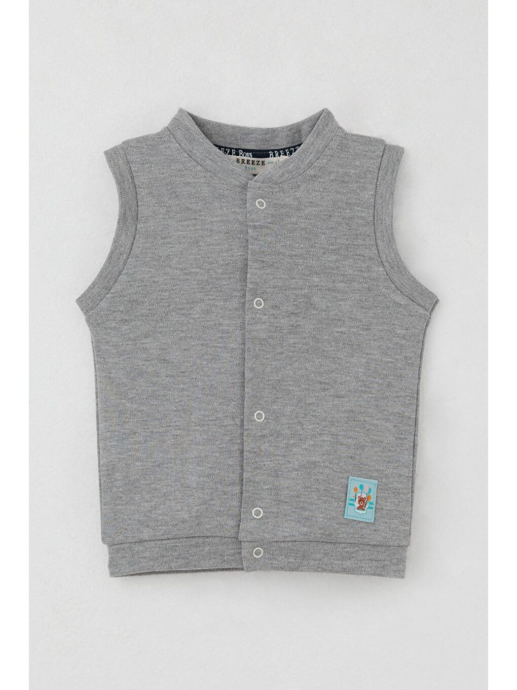 Erkek Bebek Yelek Çıtçıtlı Sevimli Balonlu Ayıcık Armalı Gri Melanj (4-9 Ay)