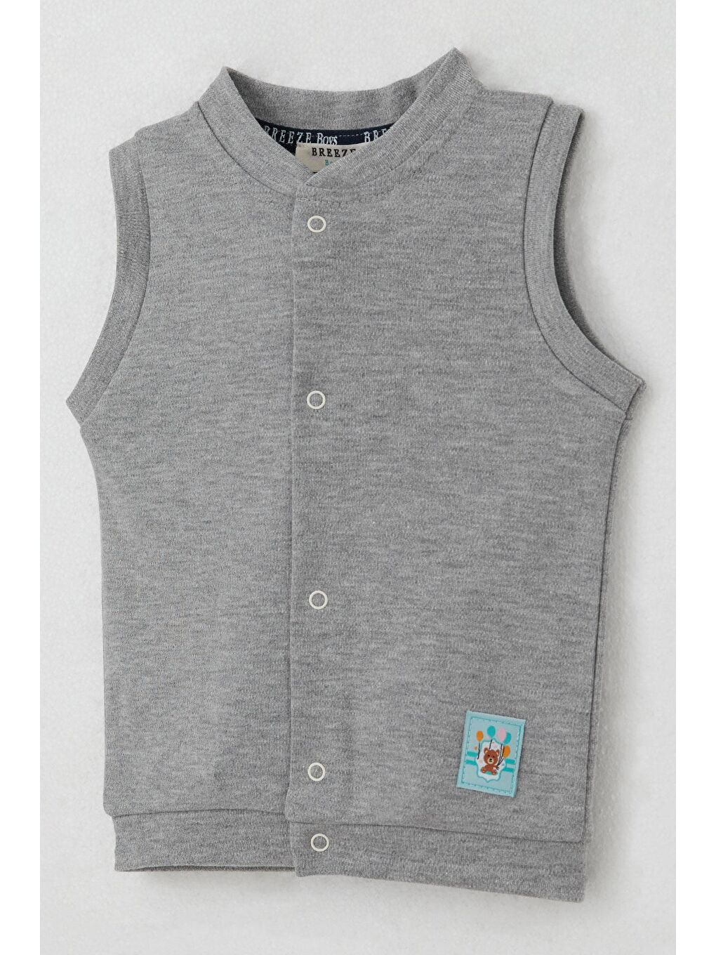 Erkek Bebek Yelek Çıtçıtlı Sevimli Balonlu Ayıcık Armalı Gri Melanj (4-9 Ay)-2