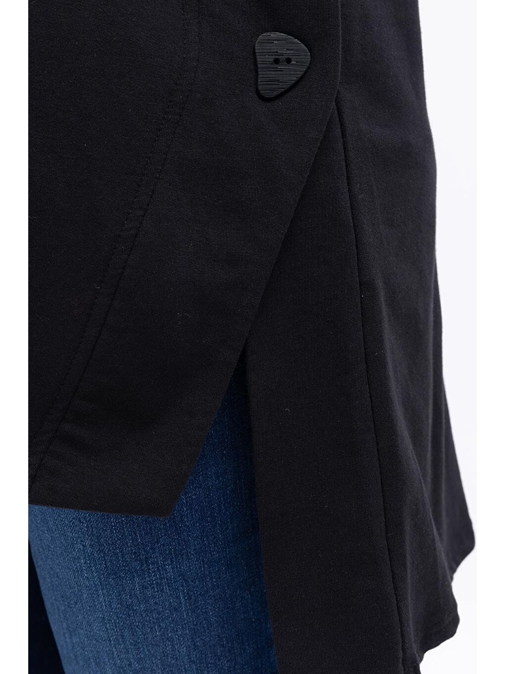 Siyah-Kanguru Cepli Şerit Dantelli Büyük Beden Sweat-4