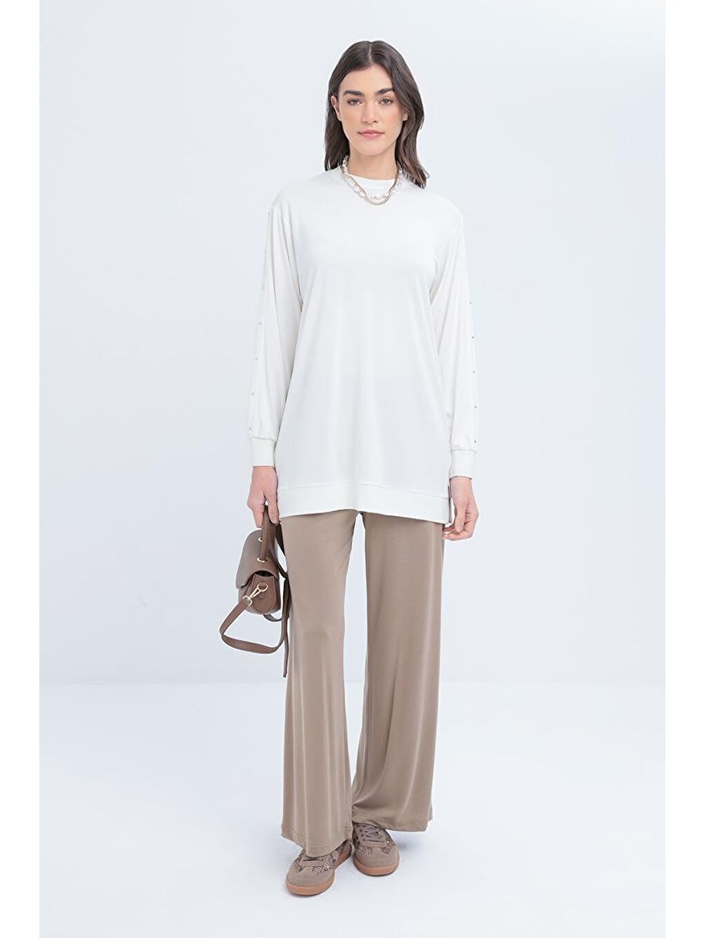 Ekru-Taş Detaylı Sweat-1