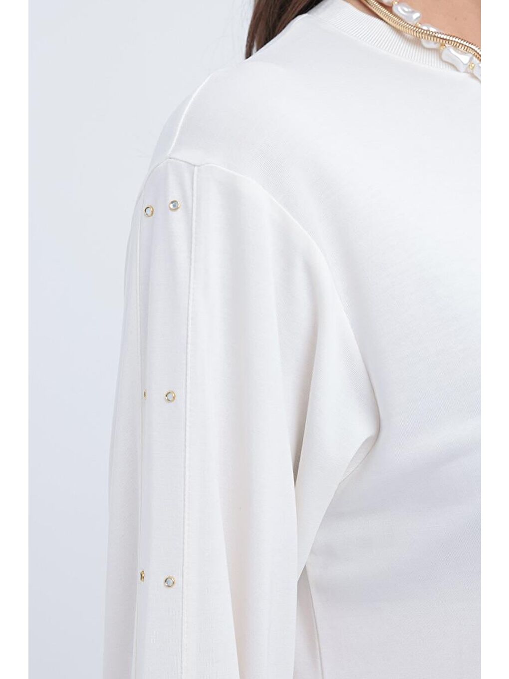 Ekru-Taş Detaylı Sweat-4