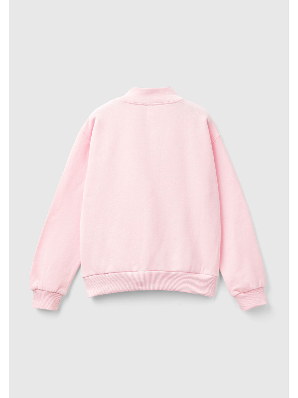 United Colors Of Benetton Açık Pembe Kız Çocuk Açık Pembe Parıltılı Logo Baskılı Fermuarlı Cepli Yüksek Yaka Sweatshirt - 1