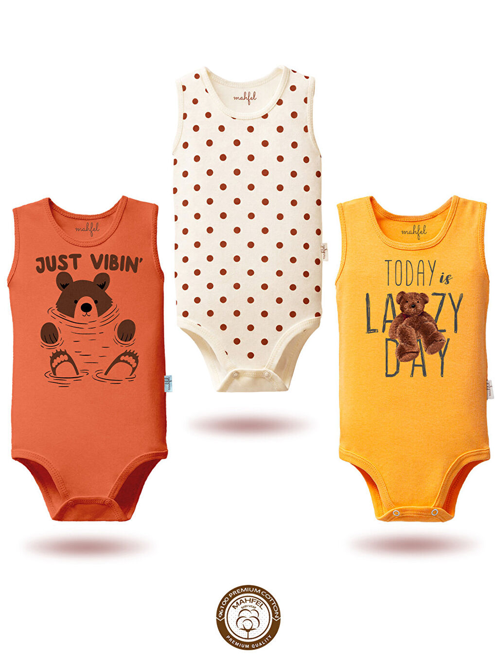 Ekru %100 Pamuklu 3'lü Atlet Çıtçıtlı Bebek Body Zıbın 1-739