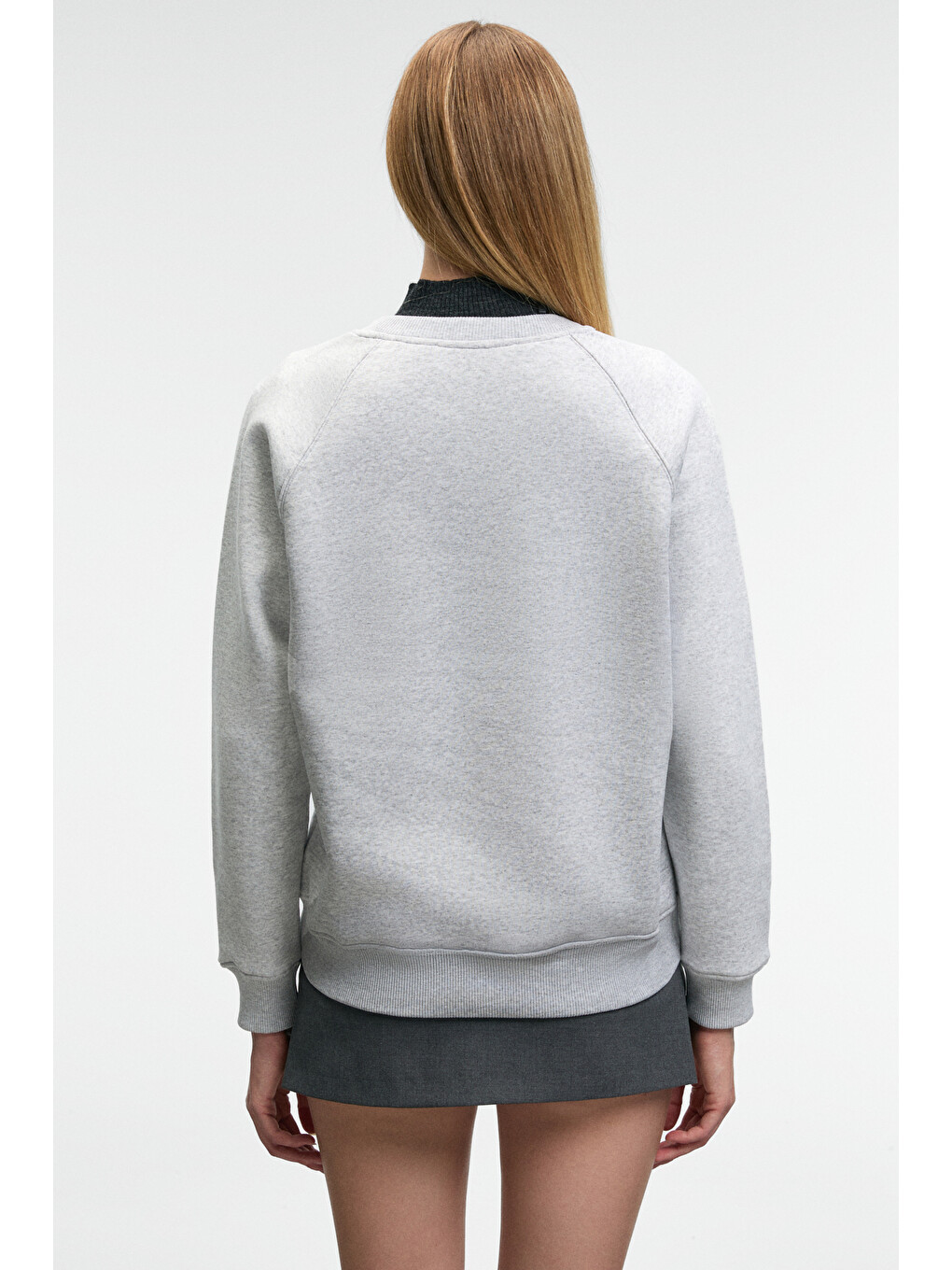 Aelorıa Kadın Önü Baskılı Reglan Kol Oversize Gri Melanj Sweatshirt-4