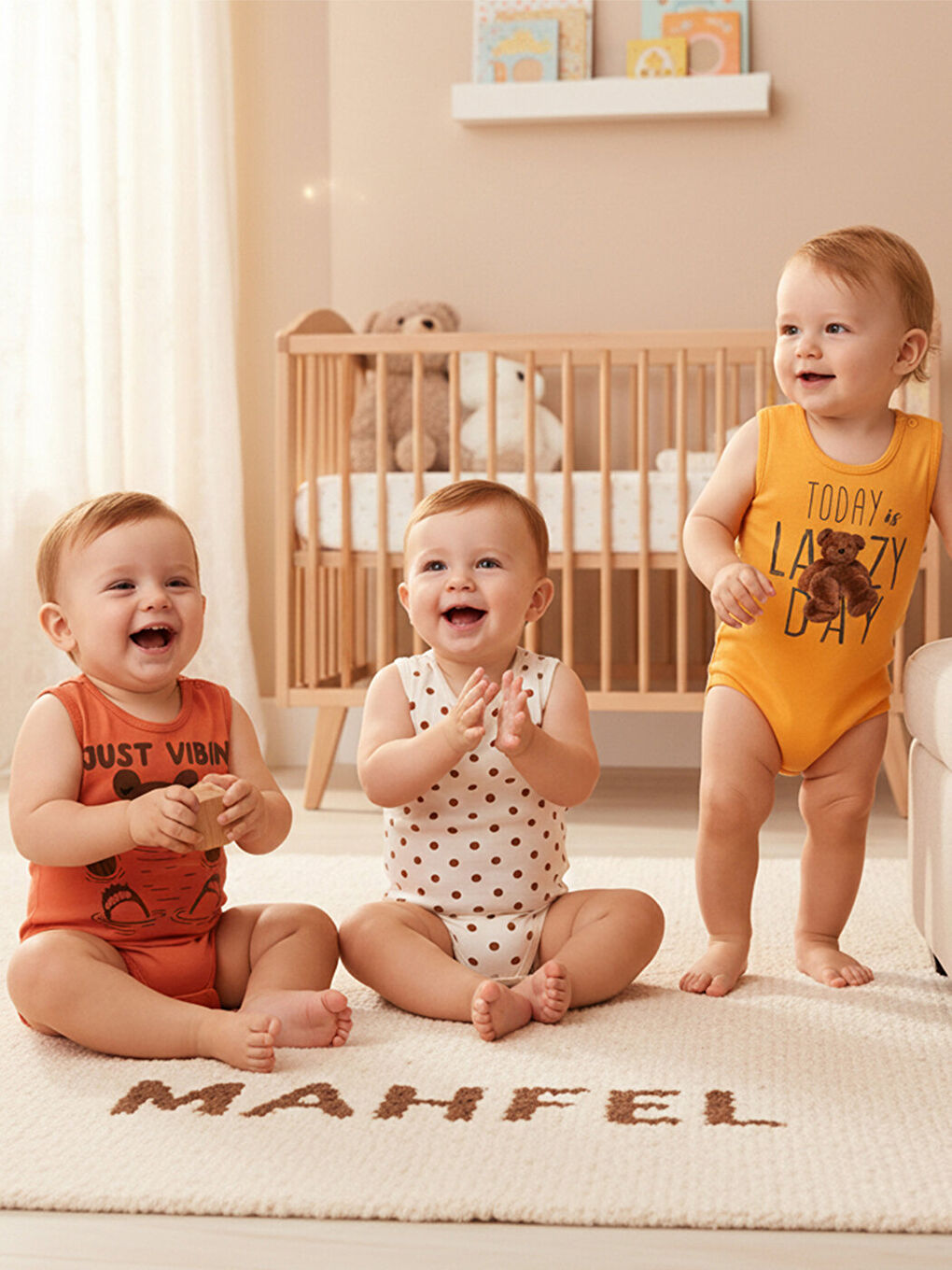 Ekru %100 Pamuklu 3'lü Atlet Çıtçıtlı Bebek Body Zıbın 1-739-1