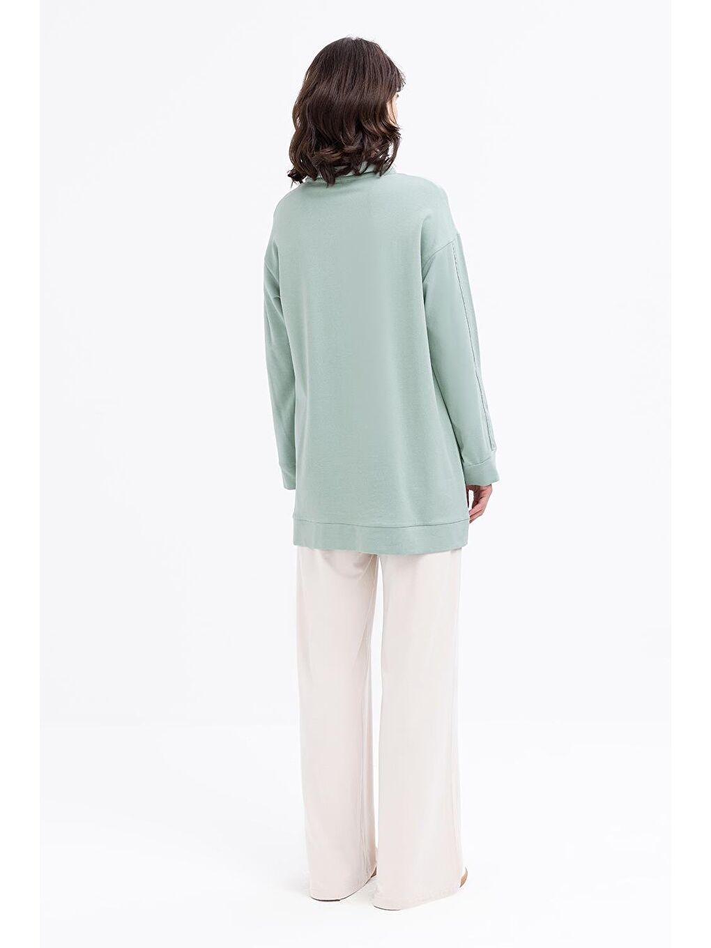 Yeşil Defne-Arabiyeli Fermuarlı Sweat-3