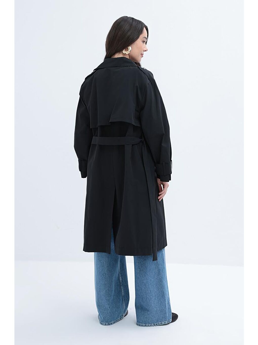 Siyah-Kemerli Cepli Rüzgarlıklı Trençkot-3