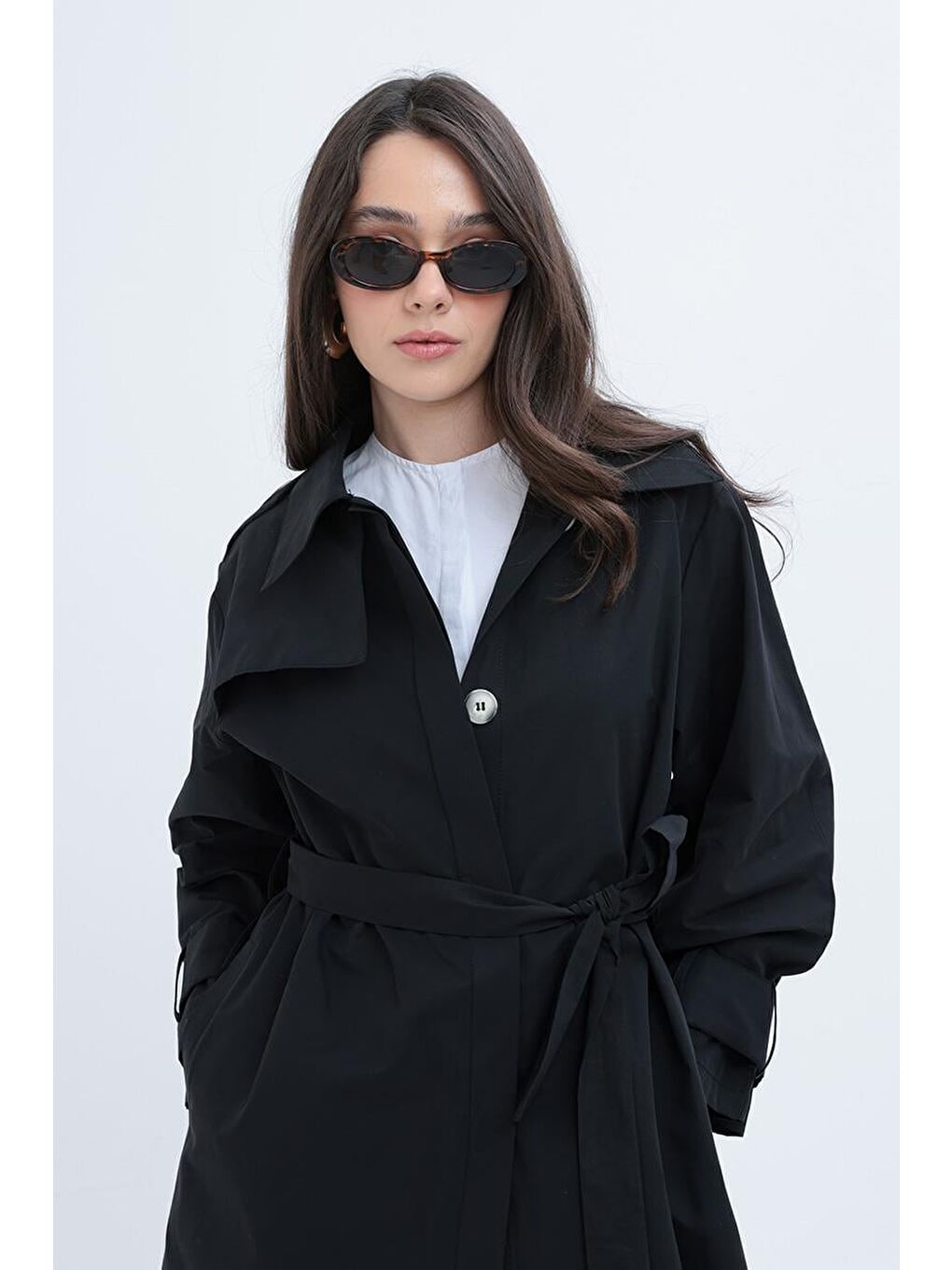 Siyah-Kemerli Cepli Rüzgarlıklı Trençkot-4