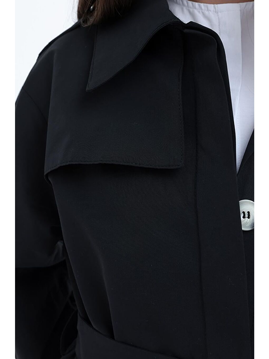Siyah-Kemerli Cepli Rüzgarlıklı Trençkot-5