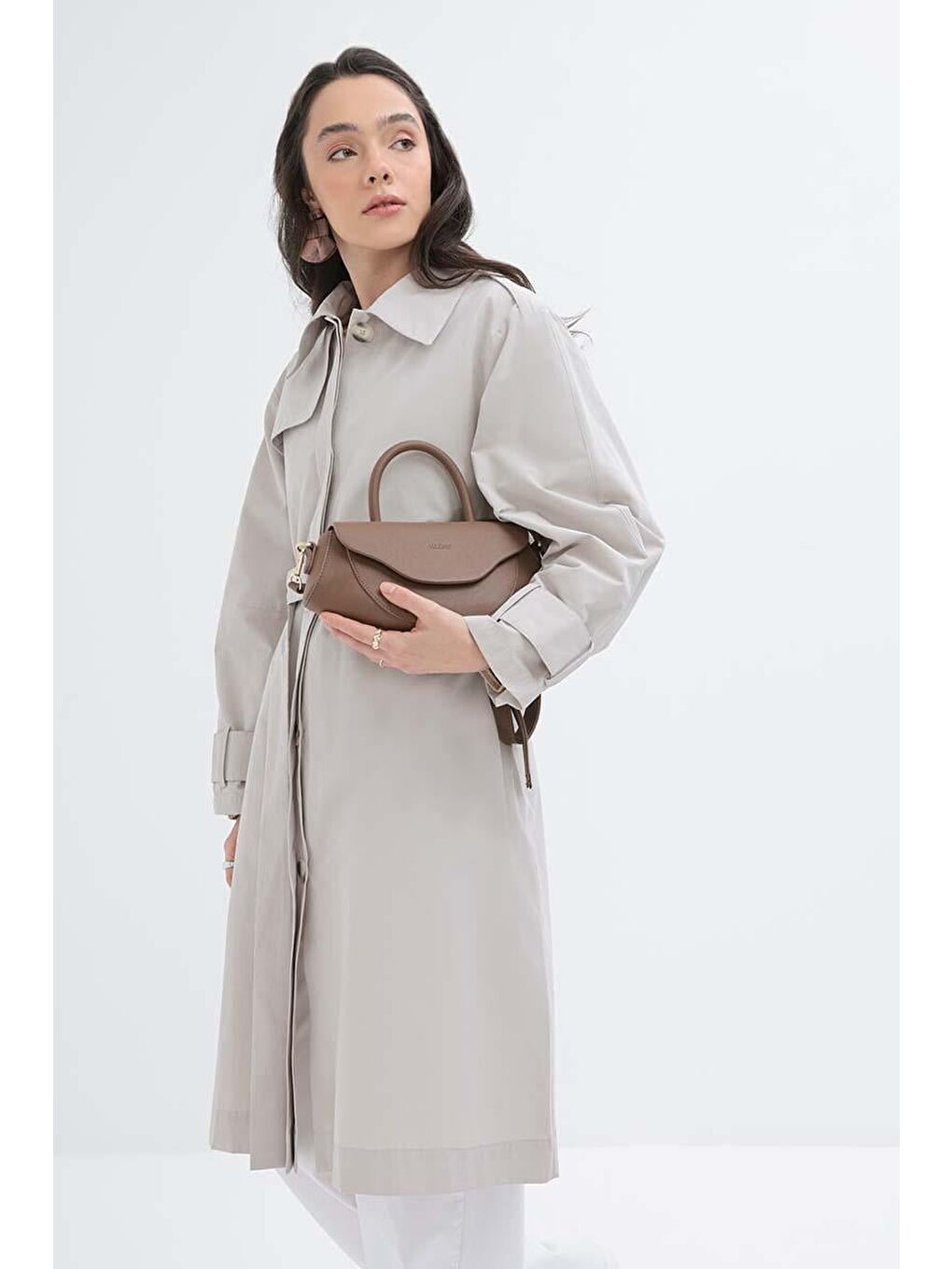 Bej Taş-Kemerli Cepli Rüzgarlıklı Trençkot-5