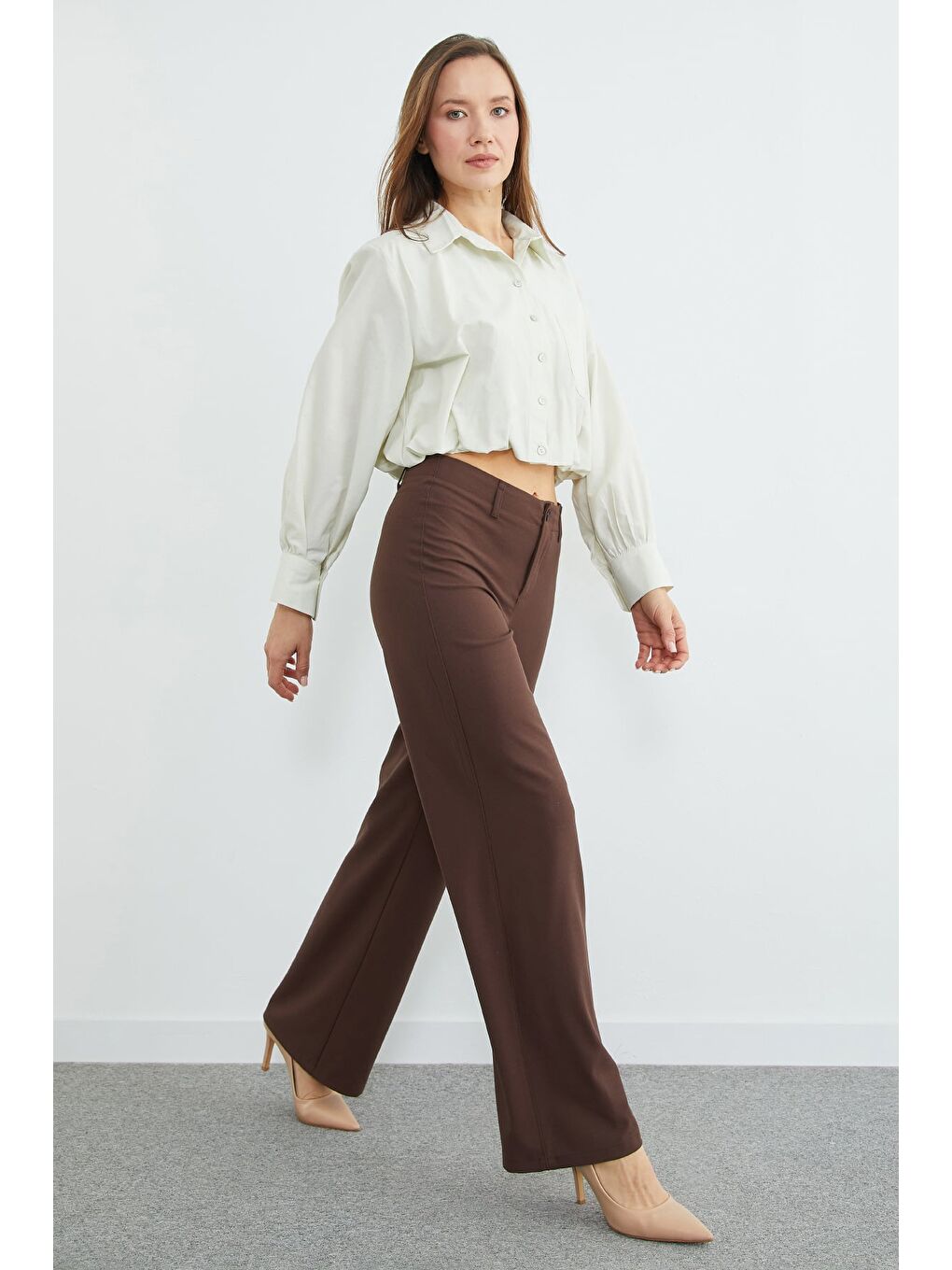 Yeşil Düğmeli Tek Cepli Crop Gömlek-1