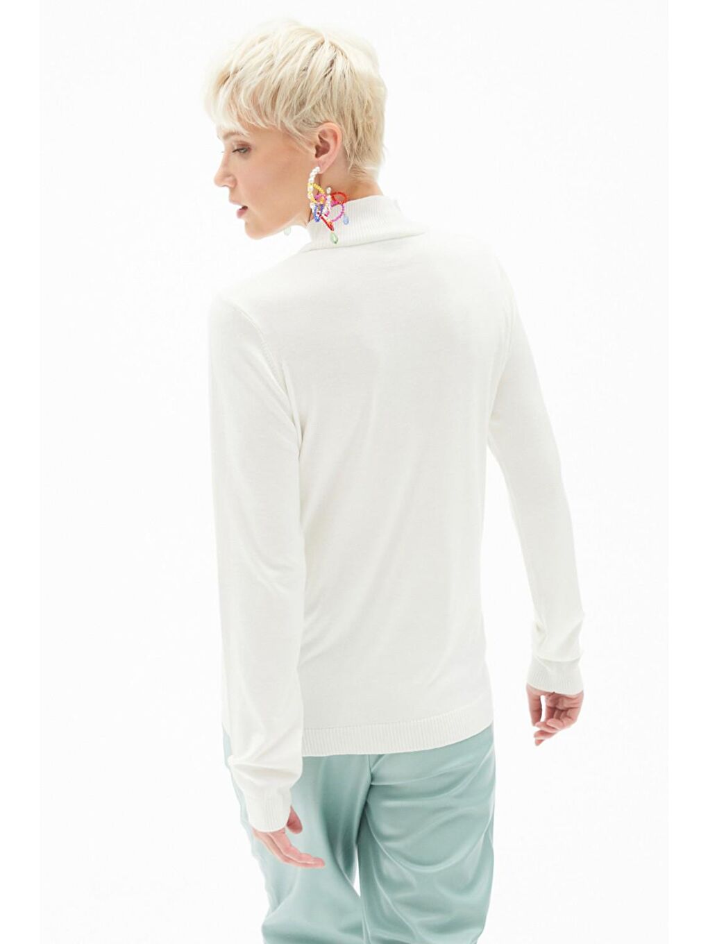 Ekru Yarım Balıkçı Yaka Kadın Triko Kazak-4