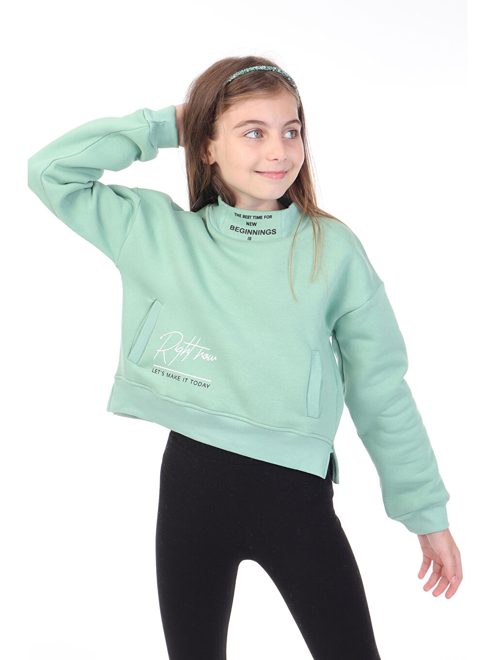 Toontoykids Yeşil Kız Çocuk Baskılı Sweatshirt