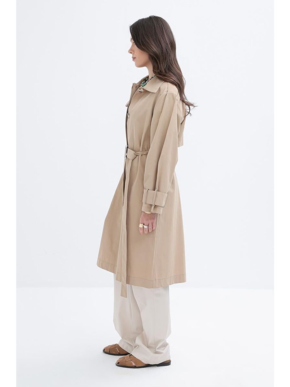 Bej-Kemerli Cepli Rüzgarlıklı Trençkot-3