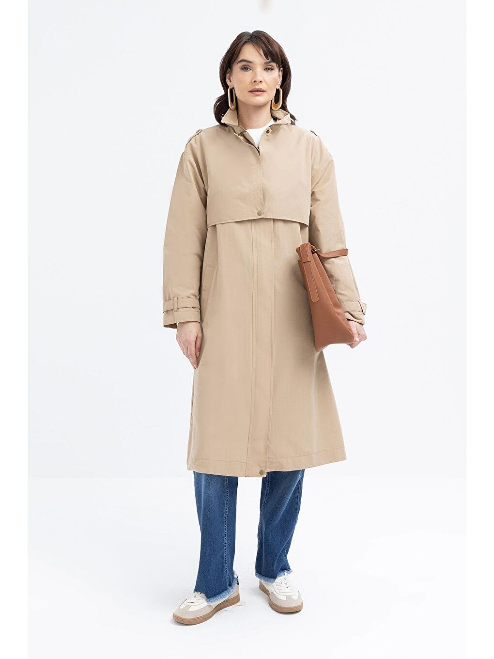 Bej-Cepli Rüzgarlıklı Trençkot-1