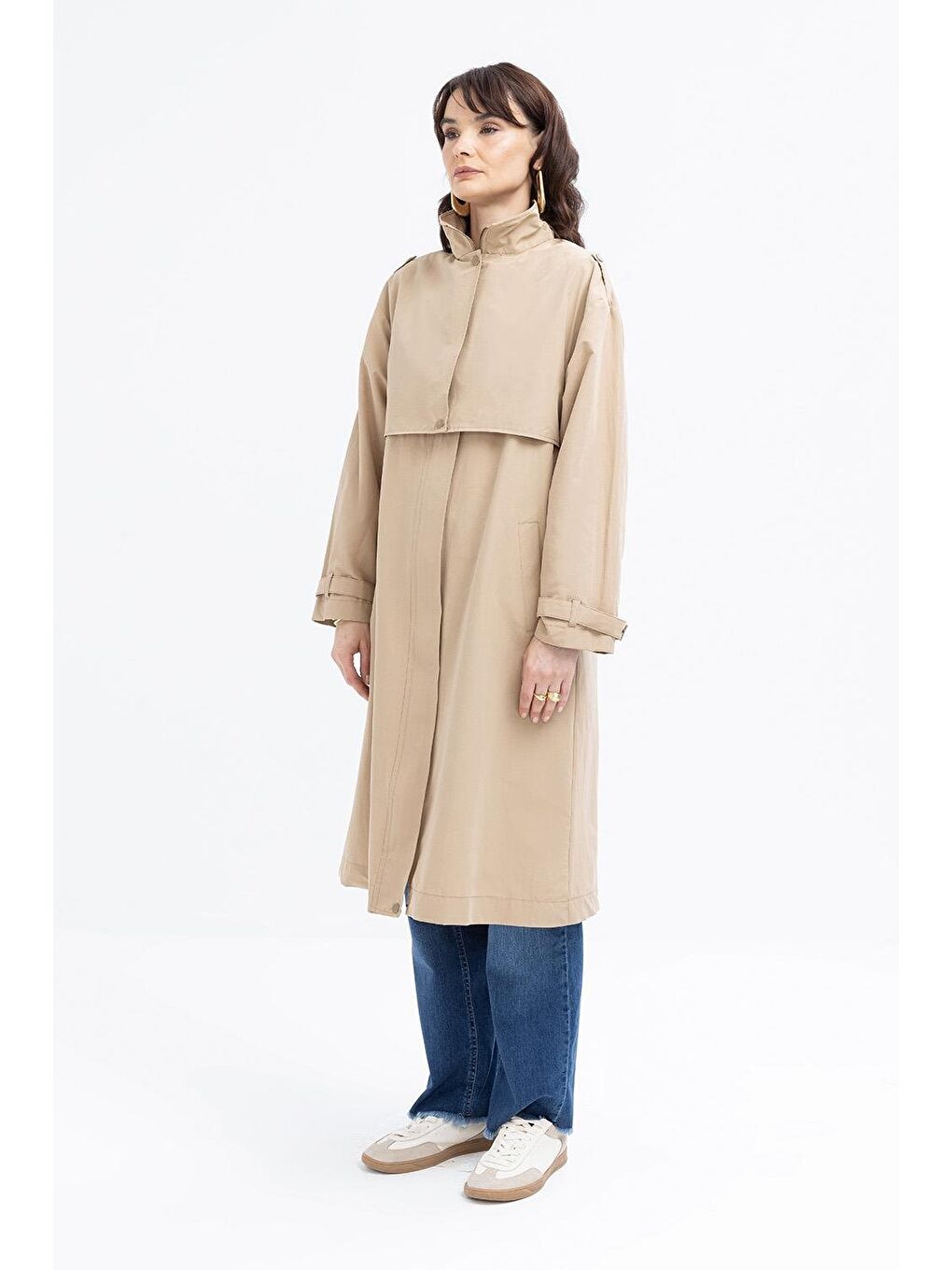 Bej-Cepli Rüzgarlıklı Trençkot-2