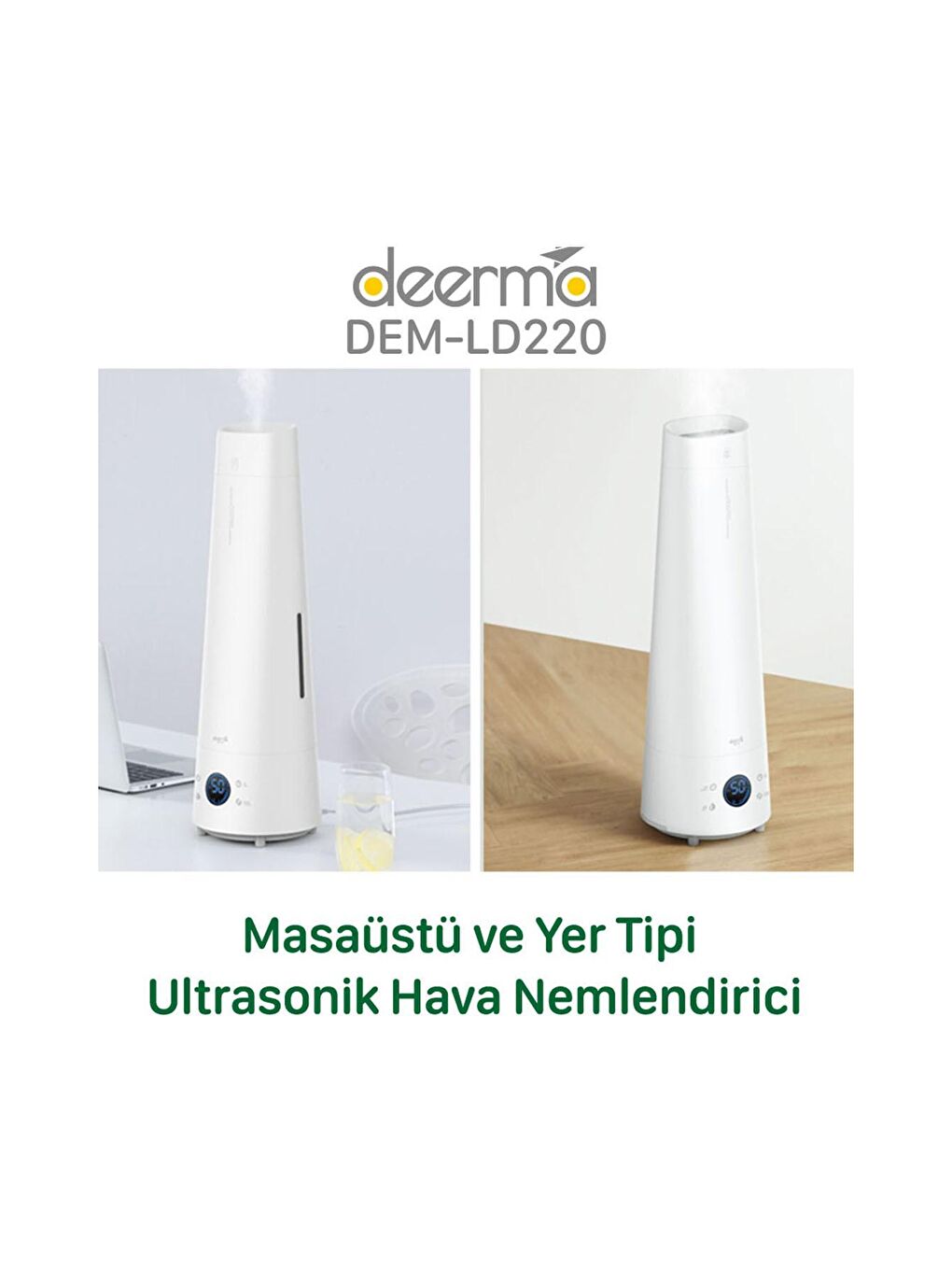 Deerma Beyaz-Renklibaskı LD220 Kumandalı Soğuk Buhar Makinesi - 3