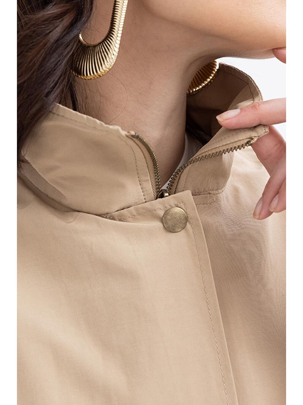 Bej-Cepli Rüzgarlıklı Trençkot-4