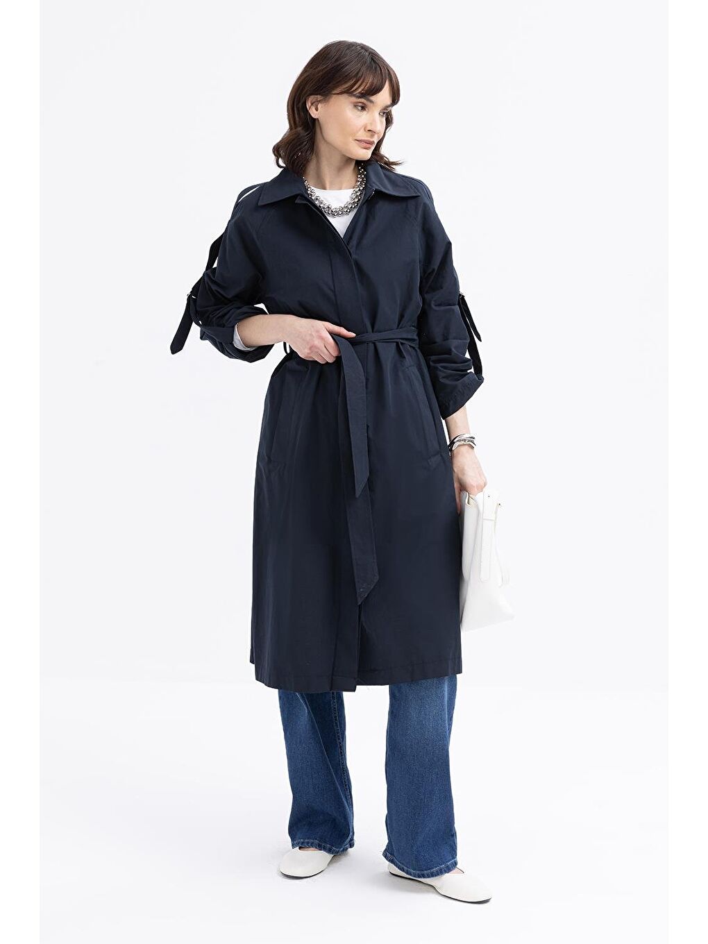 Lacivert-Cepli Apoletli Trençkot