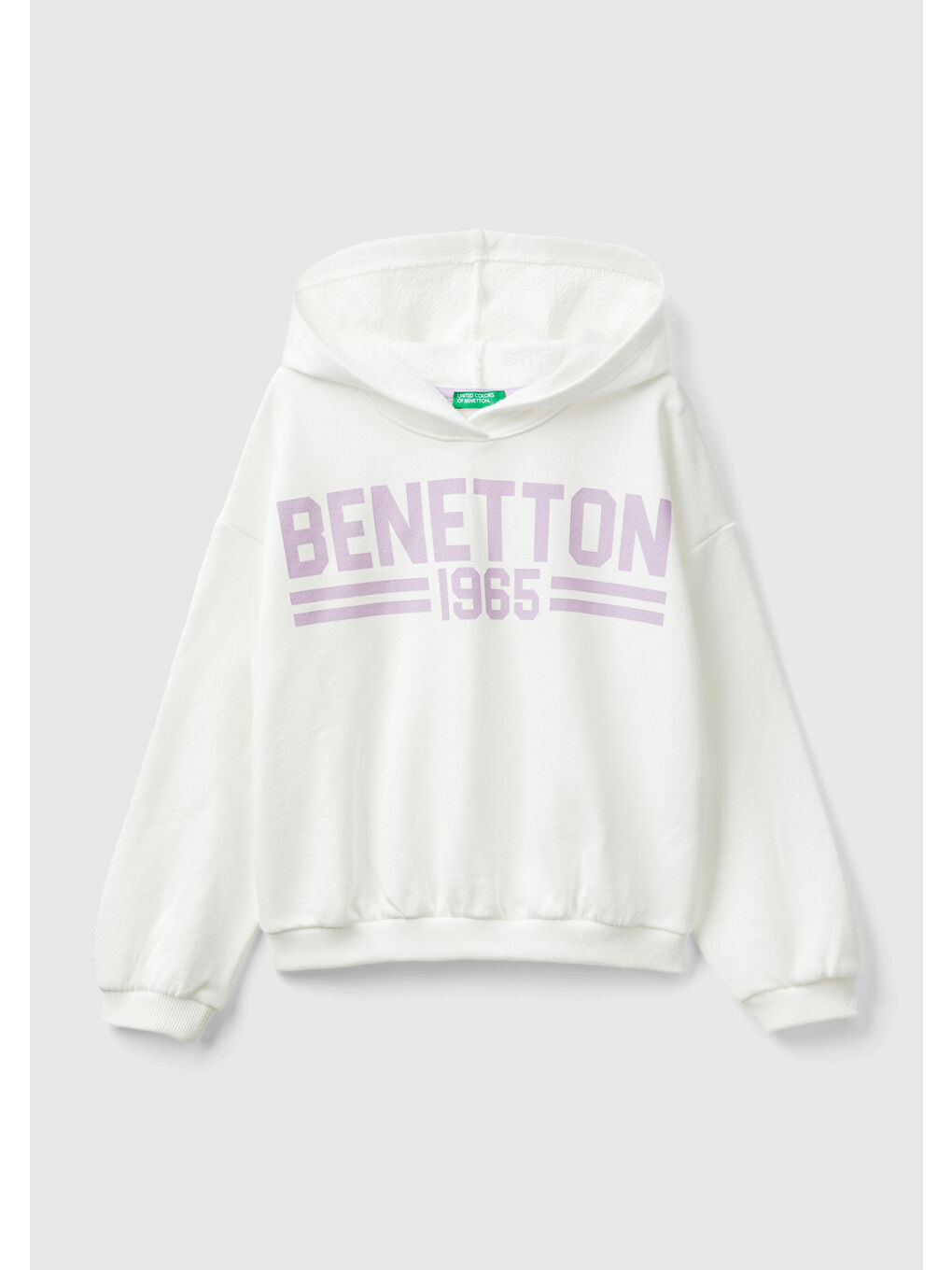 United Colors Of Benetton Kız Çocuk Beyaz Önü Su Bazlı Logo Baskılı Kapüşonlu Sweatshirt