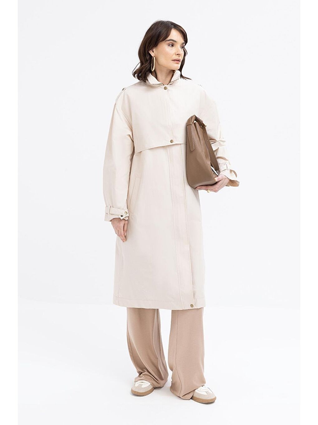 Bej Taş-Cepli Rüzgarlıklı Trençkot-1