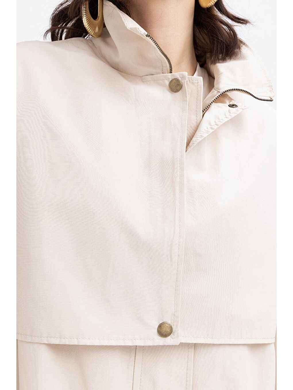 Bej Taş-Cepli Rüzgarlıklı Trençkot-4